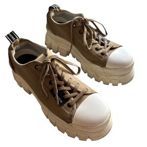 Palladium Revolt Lo Tex Tan/Brn Platform Lug Sole Canvas Lace Up Sneakers Size 8